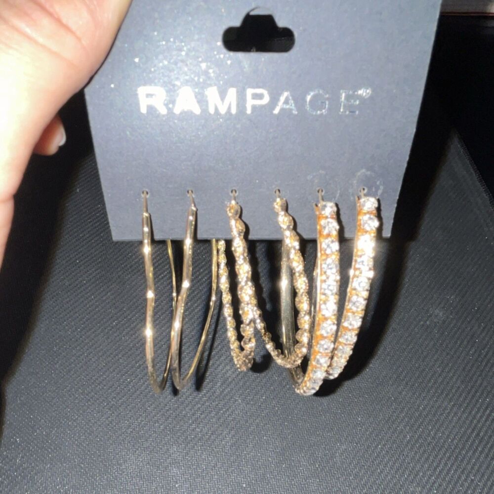 Rampage Gold Hoop Earrings Set with Crystal Accents, Round Shape